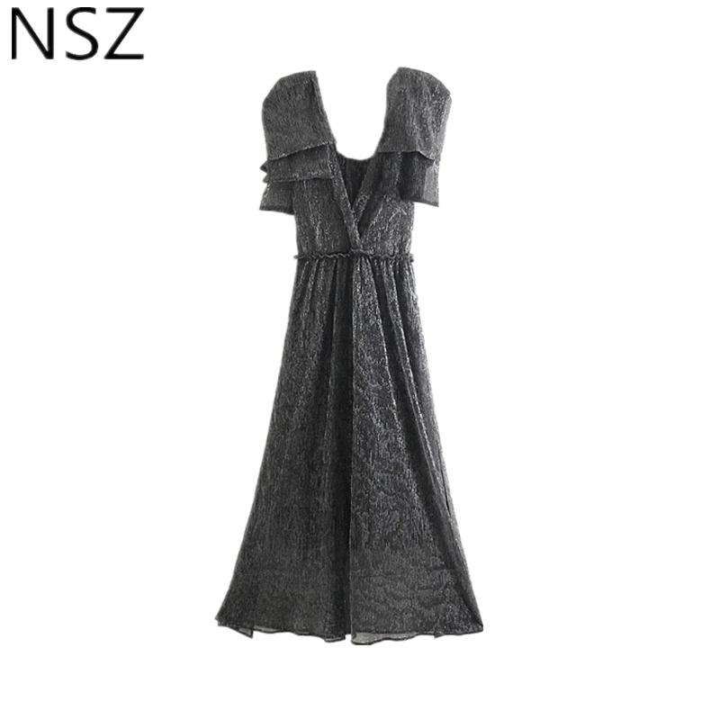 NSZ Women Solid Maxi Long Dress Metal Texture Bow Shoulder Tank Dresses Deep v neck High Slit Sexy Party Dress
NSZ Women Solid Maxi Long Dress Metal Texture Bow Shoulder Tank Dresses Deep v neck High Slit Sexy Party Dress