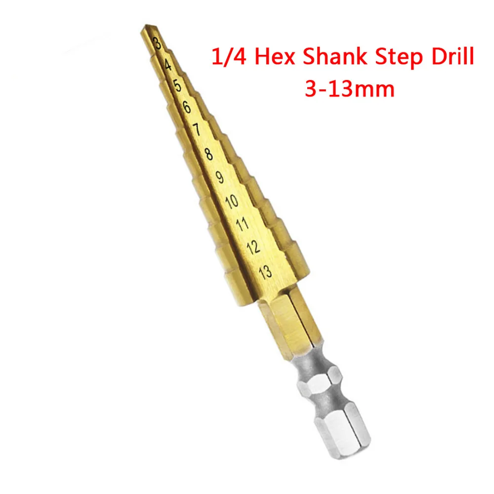 3-13mm Titanium coated stepped drill Power Tools Hex handle ladder drill durable Suitable for deburring 30dB for metal drills
3-13mm Titanium coated stepped drill Power Tools Hex handle ladder drill durable Suitable for deburring 30dB for metal drills