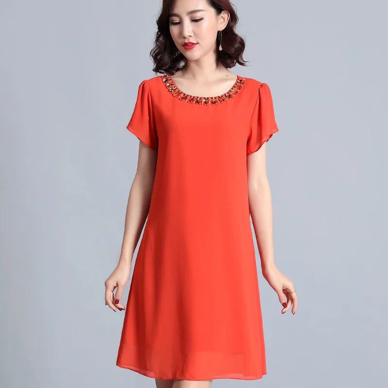 Summer Fashion Ladies elegant chiffon dress Plus Size Beaded O neck puff short sleeves A-line dress casual vestidos roupas M-5XL
Summer Fashion Ladies elegant chiffon dress Plus Size Beaded O neck puff short sleeves A-line dress casual vestidos roupas M-5XL