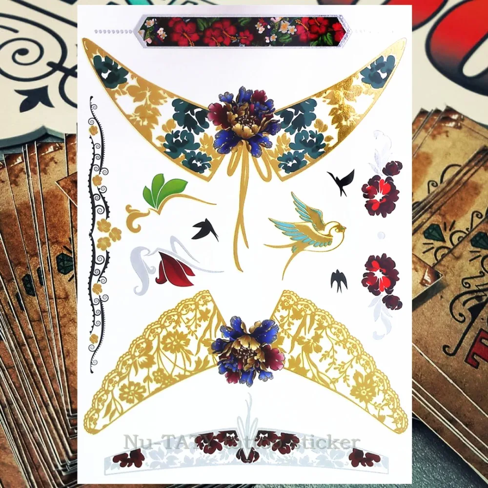 Nu-TATY 24 style Temporary Tattoo Body Art Gold Swallow Designs Flash Sticker Waterproof 21*15cm | Красота и здоровье