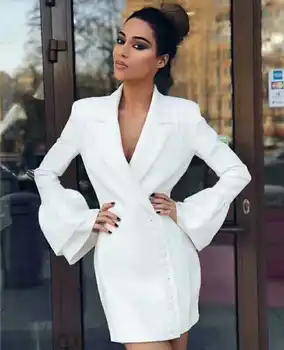 Top Quality Long Horn Sleeve White Black V-neck Coat Rayon Elegant Bodycon Suit 
Top Quality Long Horn Sleeve White Black V-neck Coat Rayon Elegant Bodycon Suit