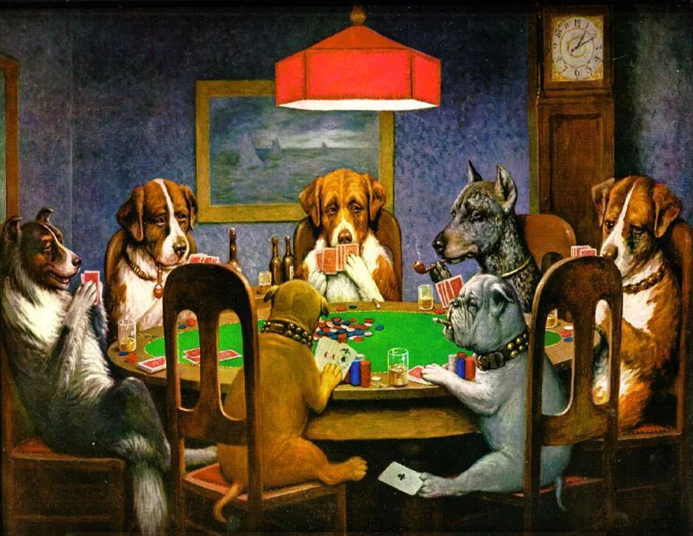 

Modern Animal Canvas Art Dogs Playing Poker A Friend in Need by C.M.Coolidge Home Decor Oil Painting for Room Handpainted