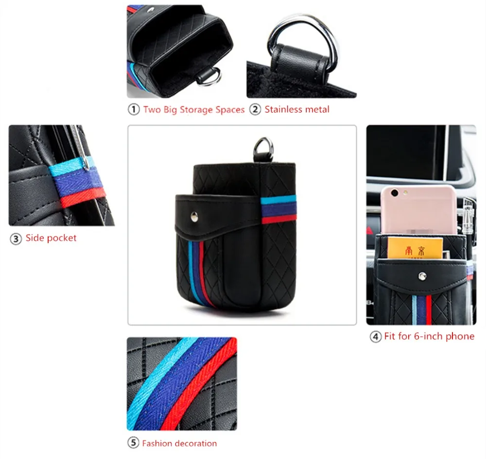 Top Auto Store HTB11JMgXLLsK1Rjy0Fbq6xSEXXa6 Air Outlet Vent Storage Bag Hanging Pocket Phone Holder Organizers Universal for BMW Car Interior Accessories Stylings PU Black