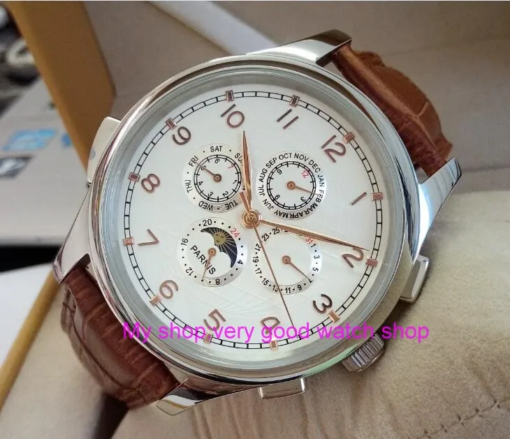 44MM PARNIS Automatic Self-Wind movement white dial multi-funtion men's watch Mechanical watches 79A
44MM PARNIS Automatic Self-Wind movement white dial multi-funtion men's watch Mechanical watches 79A