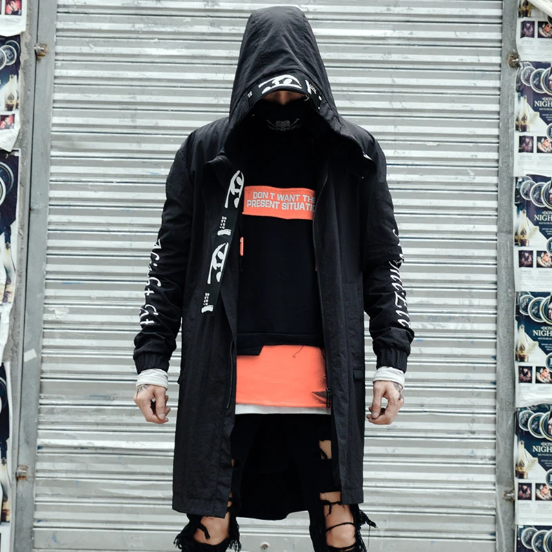 Mens long hooded trench coat Black Street wear Autumn Spring Korean fashion
Mens long hooded trench coat Black Street wear Autumn Spring Korean fashion