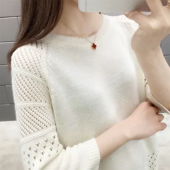 2019 Fashion spring and summerround collar hollowed out with lustrous silk knit sleeves with three-point sleeves
2019 Fashion spring and summerround collar hollowed out with lustrous silk knit sleeves with three-point sleeves