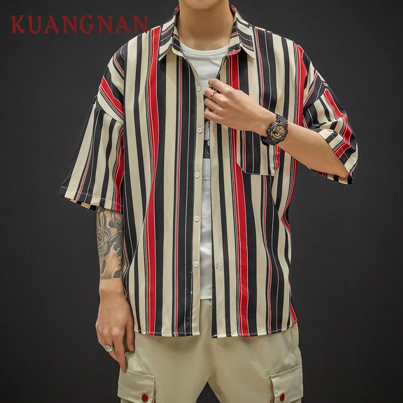 KUANGNAN Red Striped Harajuku Shirt Men Streetwear Hawaiian Shirt Men Short Sleeve Vintage Summer Shirts Men 5XL Clothing 2019
KUANGNAN Red Striped Harajuku Shirt Men Streetwear Hawaiian Shirt Men Short Sleeve Vintage Summer Shirts Men 5XL Clothing 2019