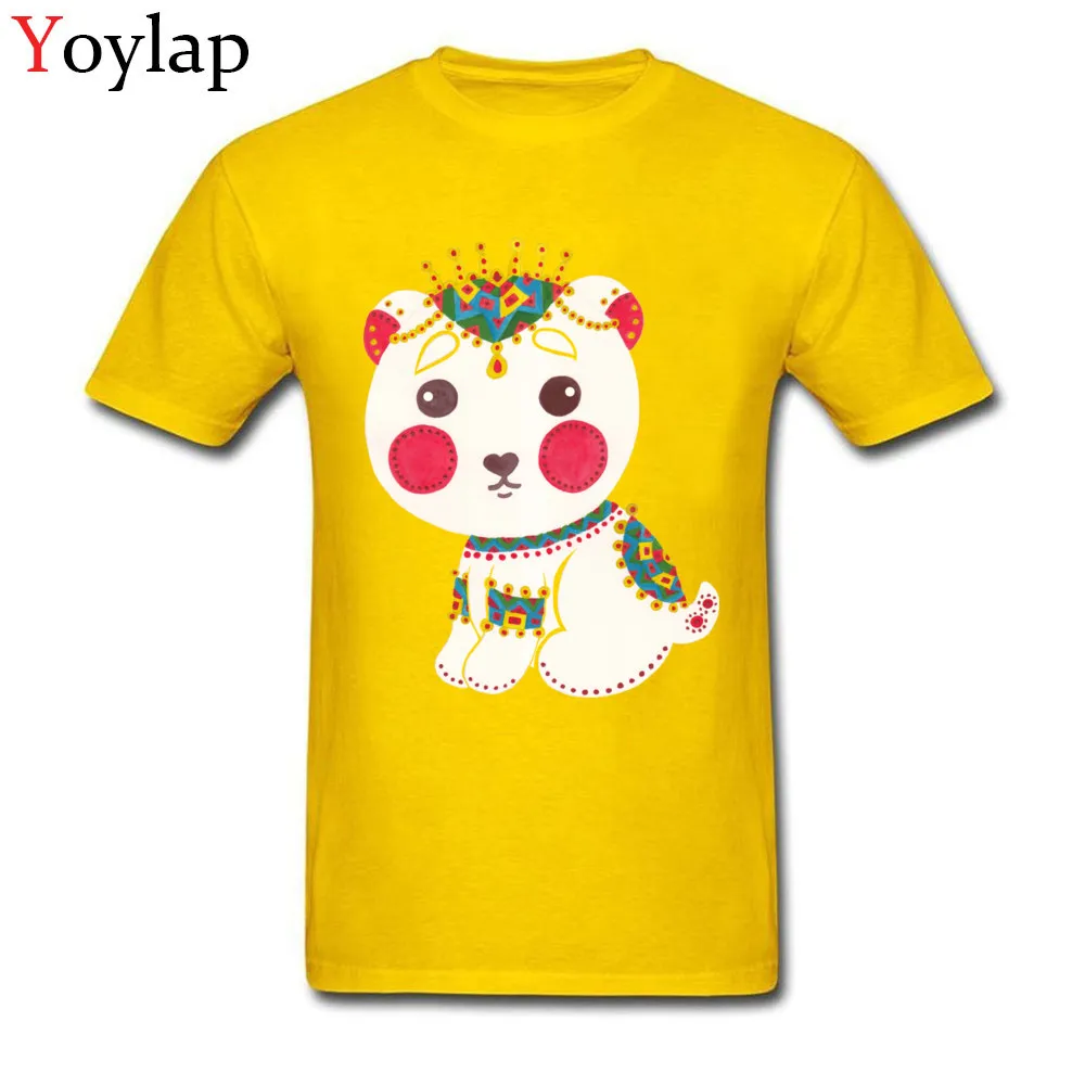Male Tops Shirts Prevailing Printed On T-shirts 100% Cotton O-Neck Short Sleeve Personalized The Ethnic Polar Bear Clothing Shirt yellow