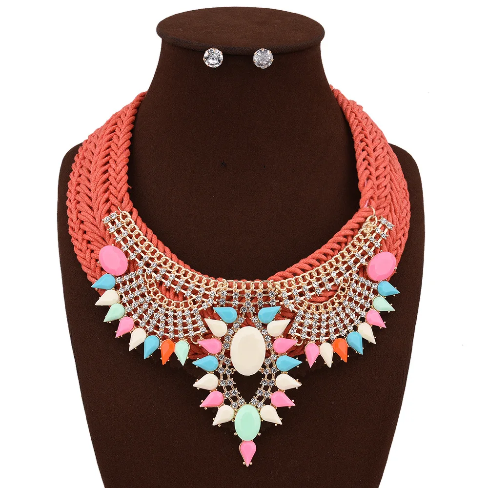 Fashion ethnic style hand-woven necklaces and earrings cord braid chork collar short necklace costume jewelry set
Fashion ethnic style hand-woven necklaces and earrings cord braid chork collar short necklace costume jewelry set