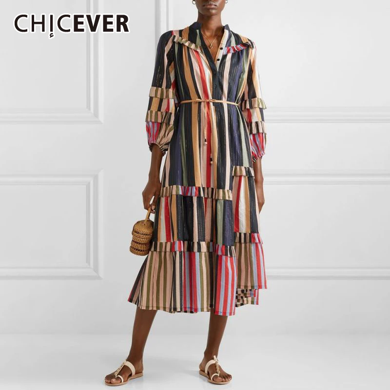 CHICEVER Striped Hit Color Dress Female Ruffles Patchwork Lapel Collar Lantern Sleeve Lace Up Women Dresses Fashion New Autumn
CHICEVER Striped Hit Color Dress Female Ruffles Patchwork Lapel Collar Lantern Sleeve Lace Up Women Dresses Fashion New Autumn