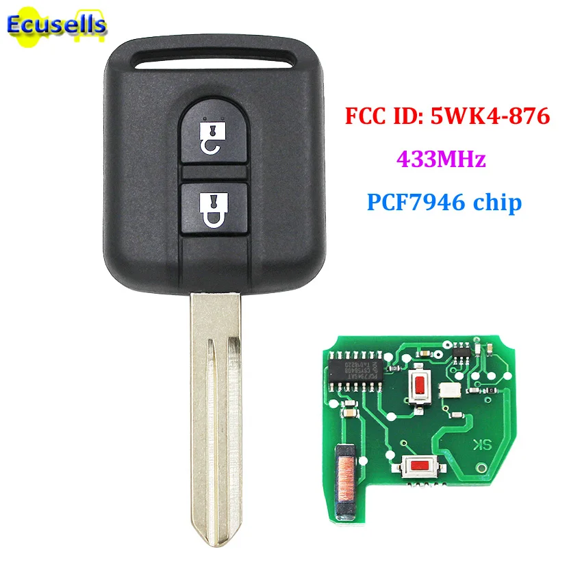 2 Button Remote Car Key Fob 433MHz ID46 PCF7946 Chip for Nissan Micra Navara Qashqai 2003-2010 FCC ID: 5WK4-876
2 Button Remote Car Key Fob 433MHz ID46 PCF7946 Chip for Nissan Micra Navara Qashqai 2003-2010 FCC ID: 5WK4-876