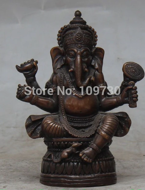 002449 7" Chinese Bronze Four Arms hand Ganapati mammon Elephant God Buddha Statue
002449 7" Chinese Bronze Four Arms hand Ganapati mammon Elephant God Buddha Statue