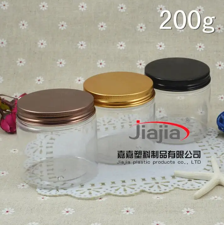 200 grams clear PET Jar,200g clear PET Transparent Cosmetic Cream Jar with black/gold/bronze aluminum Cap,Wedding Candy Box
200 grams clear PET Jar,200g clear PET Transparent Cosmetic Cream Jar with black/gold/bronze aluminum Cap,Wedding Candy Box