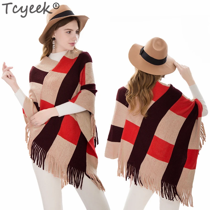 Tcyeek Autumn Winter Tassel Knitted Sweater Fashion Women Capes + Ponchoes Long Sleeve Solid Color Pullovers Female Poncho LW907 
Tcyeek Autumn Winter Tassel Knitted Sweater Fashion Women Capes + Ponchoes Long Sleeve Solid Color Pullovers Female Poncho LW907
