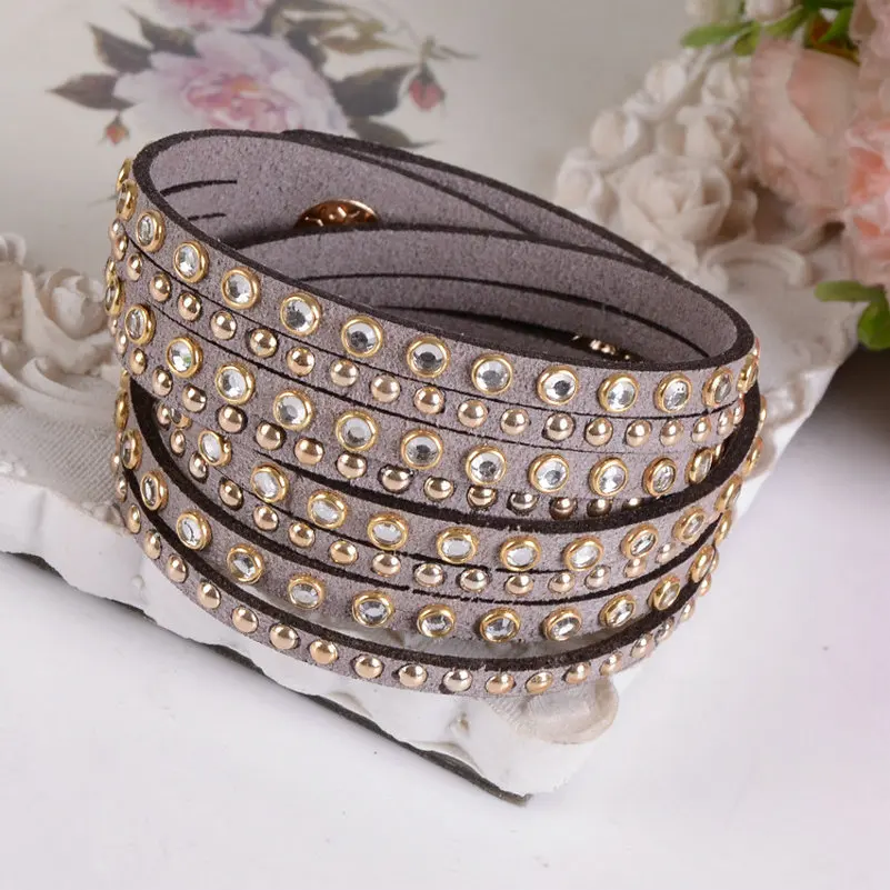 

Fashion vintage 6 Layer Wrap Bracelets Slake Leather Bracelets With Crystals Couple Jewelry womans Multilayer bracelet & bangles