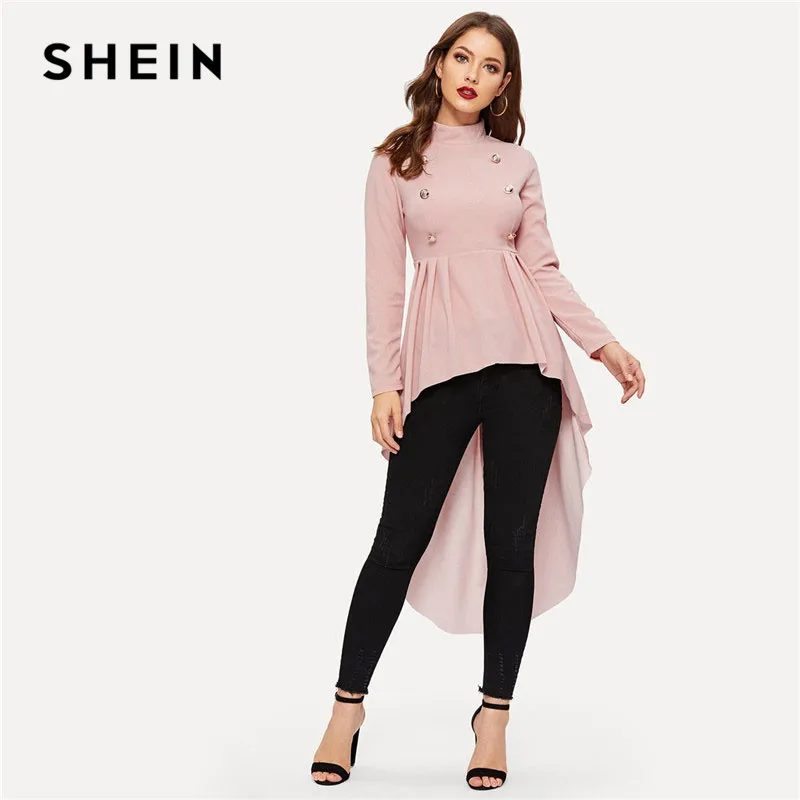 SHEIN Pink Mock Stand Neck Double Breasted Front Dip Hem Top Elegant Ruffle Asymmetrical Long Sleeve Spring Women Blouses
SHEIN Pink Mock Stand Neck Double Breasted Front Dip Hem Top Elegant Ruffle Asymmetrical Long Sleeve Spring Women Blouses