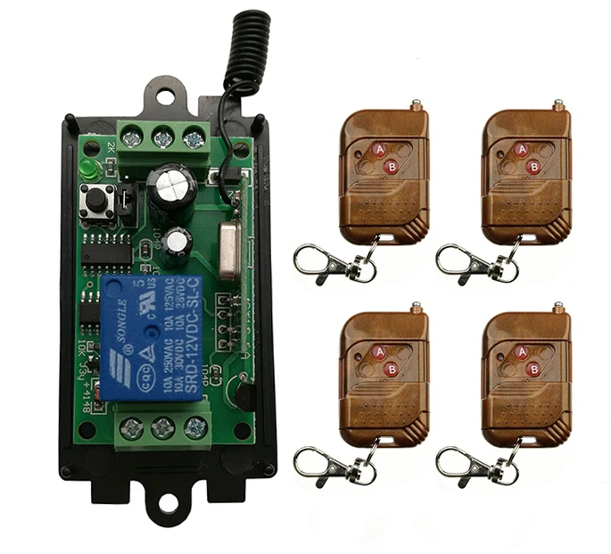DC 9V 12V 24V 1 CH 1CH RF Wireless Remote Control Switch System Transmitters + Receiver 315/433.92 MHZ Garage Doors/ shutters
DC 9V 12V 24V 1 CH 1CH RF Wireless Remote Control Switch System Transmitters + Receiver 315/433.92 MHZ Garage Doors/ shutters