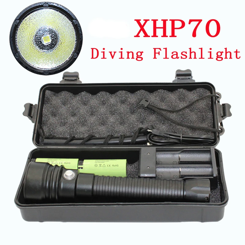 XHP70 Diving Flashlight 4000LM Underwater Torch XHP70.2 LED Waterproof Lamp + 26650 Battery + Charger
XHP70 Diving Flashlight 4000LM Underwater Torch XHP70.2 LED Waterproof Lamp + 26650 Battery + Charger