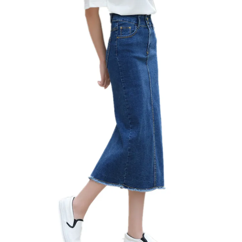 Image 5XL High Waist Pockets Straight Denim Long Skirt Casual Summer Vintage Jupe Femme High Quality Plus Size Denim Skirts TT2412