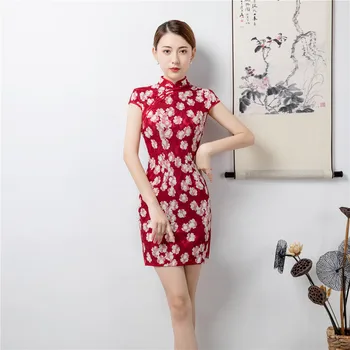 Shanghai Story 2019 Chinese Traditional Dress Lace Qipao dress Short Sleeve Red Cheongsam Short Qipao For Women
Shanghai Story 2019 Chinese Traditional Dress Lace Qipao dress Short Sleeve Red Cheongsam Short Qipao For Women