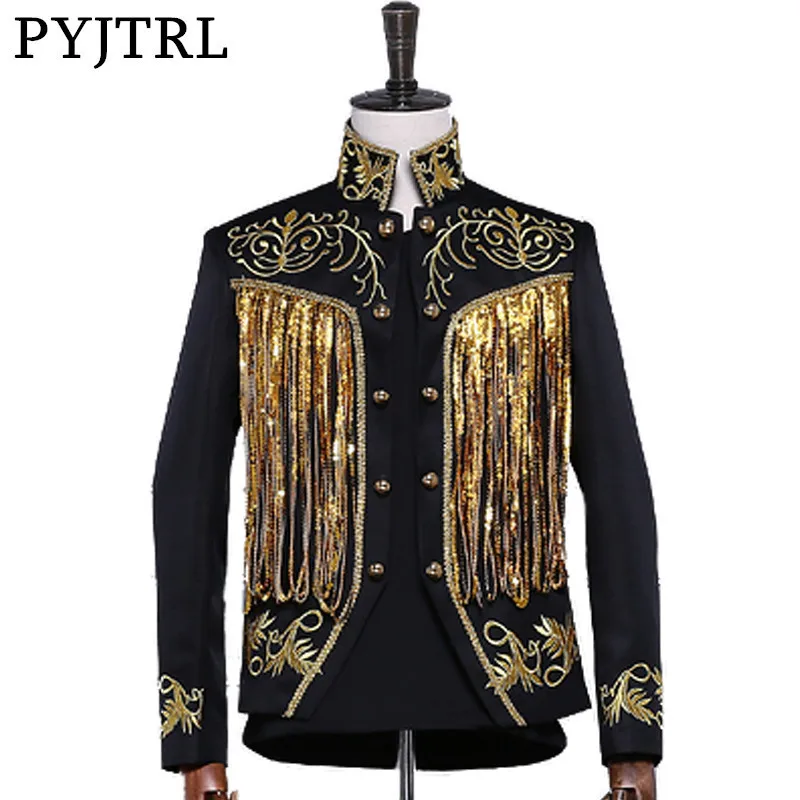 PYJTRL Men's Gold Silver Twinkle Tassel Sequins Embroidery Double Breasted Stage Singer Suit Jacket Men Slim Fit Blazer Designs
PYJTRL Men's Gold Silver Twinkle Tassel Sequins Embroidery Double Breasted Stage Singer Suit Jacket Men Slim Fit Blazer Designs