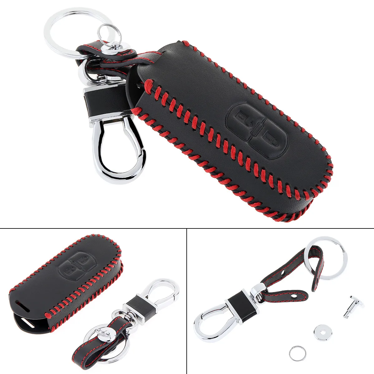 Hand Sewed 2 Buttons Leather Auto Car Key Cover Case Protector Holder with Hanging Buckle for Mazda Intelligent 2 Key
Hand Sewed 2 Buttons Leather Auto Car Key Cover Case Protector Holder with Hanging Buckle for Mazda Intelligent 2 Key