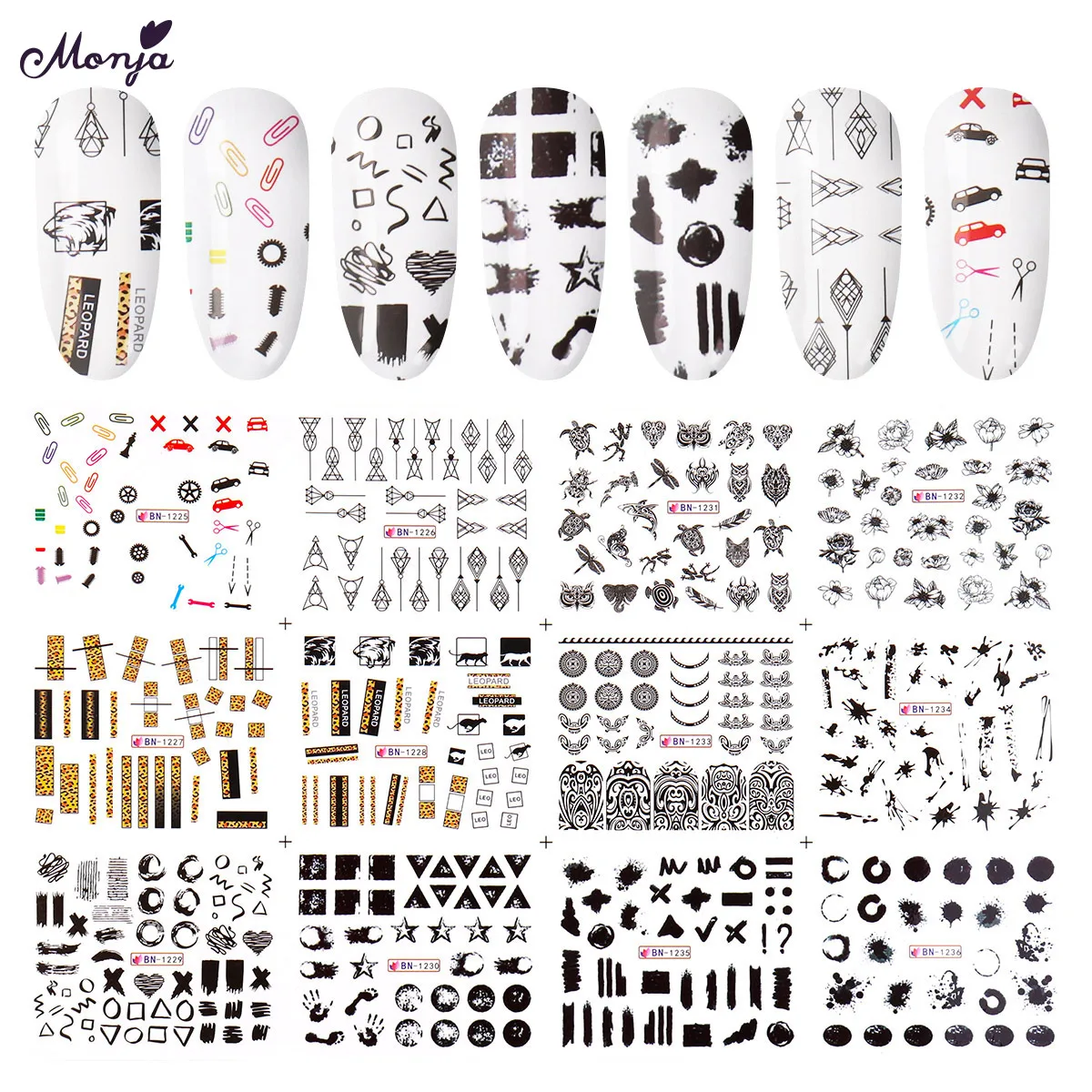 Monja 12 Styles Nail Art Animal Flower Abstract Pattern Water Transfer Sticker DIY Watermark Nail Tips Decals Manicure Tool
Monja 12 Styles Nail Art Animal Flower Abstract Pattern Water Transfer Sticker DIY Watermark Nail Tips Decals Manicure Tool