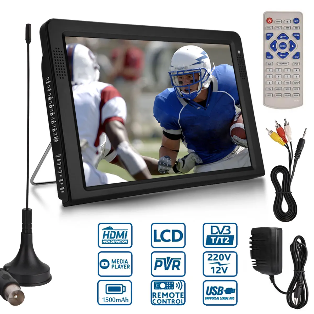 Portable 10.2 Inch 12V Portable DVB-T/DVB-T2 TFT LED HD TV Television Portatil Digital TV Home Car Video Player Support USB TF
Portable 10.2 Inch 12V Portable DVB-T/DVB-T2 TFT LED HD TV Television Portatil Digital TV Home Car Video Player Support USB TF
