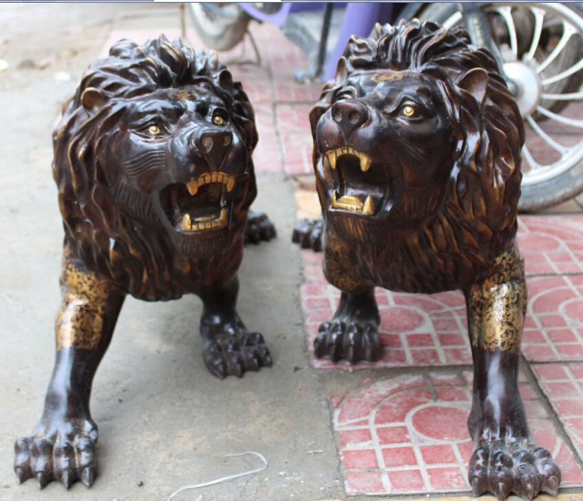 33" Chinese Fengshui Bronze Gilt Ferocity Africa Lion Panthera Leo Pair Statue
33" Chinese Fengshui Bronze Gilt Ferocity Africa Lion Panthera Leo Pair Statue