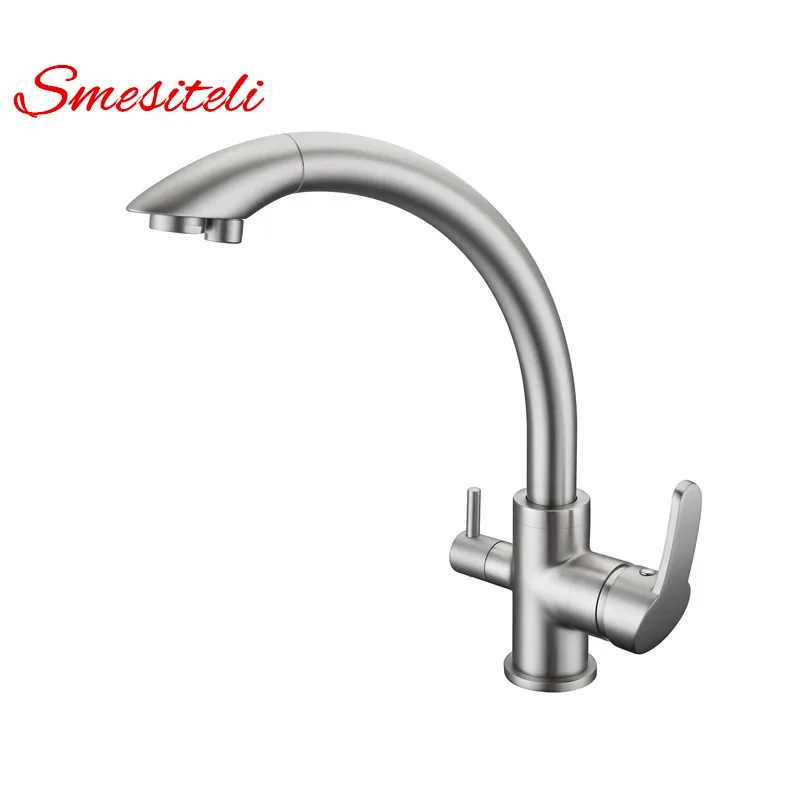 

Smesiteli Wholesale Solid Brass Brushed Nickel Kitchen Faucet Osmosis Reverse Tri Flow Filtered Sink Mixer 3 Way Kitchen Tap