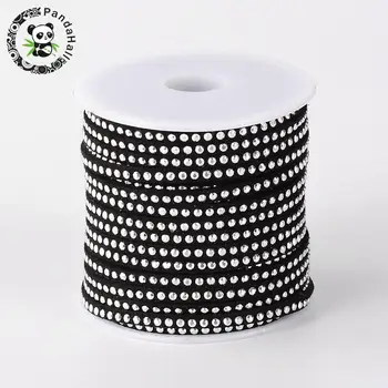 Faux Suede Cord, Faux Suede Lace, with Aluminum Cabochons, Black, 3x2mm; about 20yards/roll 
Faux Suede Cord, Faux Suede Lace, with Aluminum Cabochons, Black, 3x2mm; about 20yards/roll