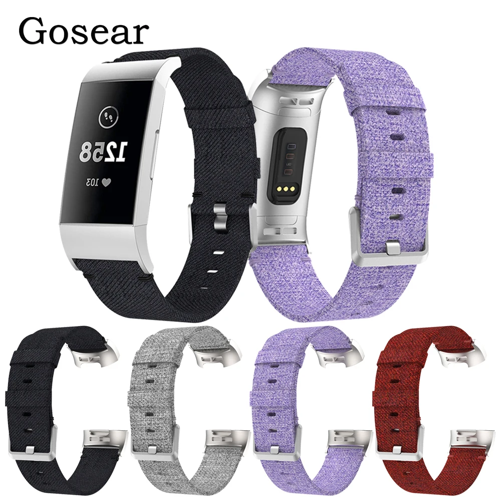 Gosear Canvas Fabric Men Women Adjustable Wristband Wrist Band Strap Belt for Fitbit Charge 3 Charge3 Banda Bande Accessories |