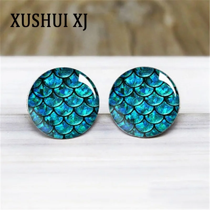 XUSHUI XJ 1 пара чешуя Русалки Серьги-гвоздики модные ювелирные изделия