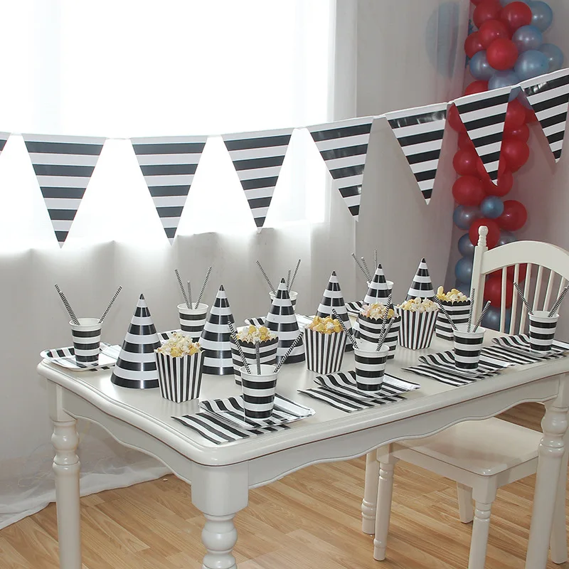 Black Striped Disposable Tableware Party Paper Plate Cup Baby Shower Favor Birthday Party Paper Napkins Tableware Party Supplies
Black Striped Disposable Tableware Party Paper Plate Cup Baby Shower Favor Birthday Party Paper Napkins Tableware Party Supplies