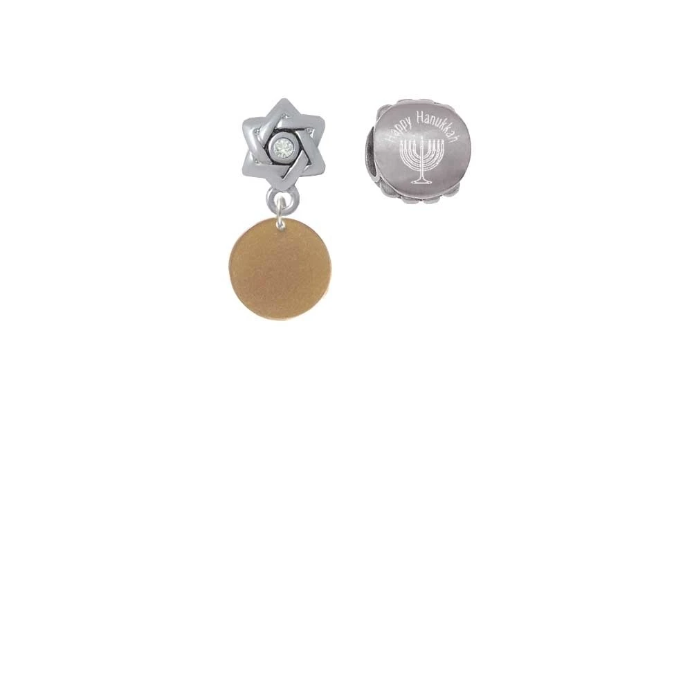 Acrylic 1/2 Disc Goldtone Happy Hanukkah Charm Beads (Set of 2)