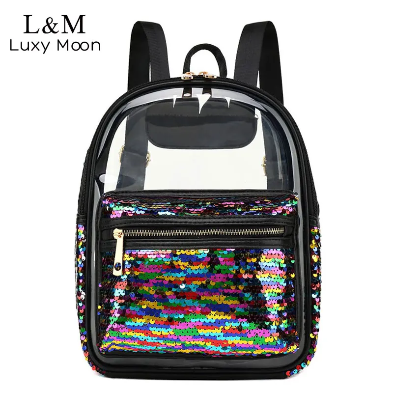 Women Clear PVC Backpack Transparent Fashion Lady Sequins Bling Bookbags Summer Laser Beach Bag Leisure Small Backpacks XA451H
Women Clear PVC Backpack Transparent Fashion Lady Sequins Bling Bookbags Summer Laser Beach Bag Leisure Small Backpacks XA451H