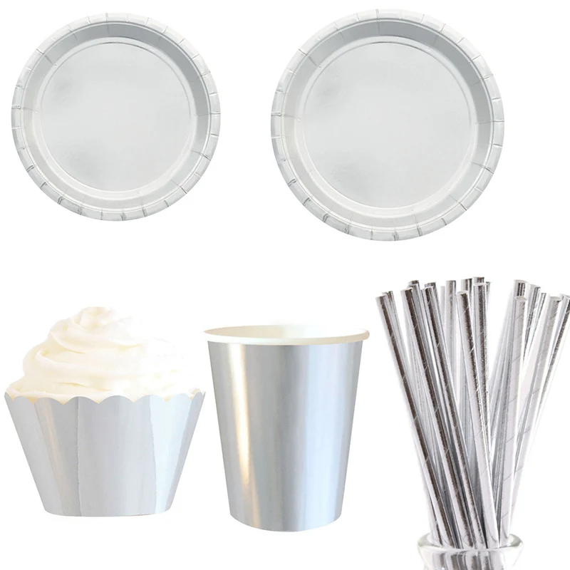 57pcs/lot Silver pa Disposable Tableware Sets Party Cup Plates Straw Kids Baby Shower Wedding Decoration Birthday Party Supplies
57pcs/lot Silver pa Disposable Tableware Sets Party Cup Plates Straw Kids Baby Shower Wedding Decoration Birthday Party Supplies