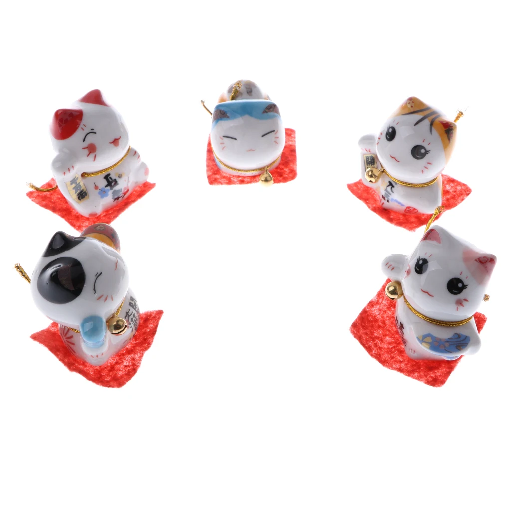 Set of 5PCS Japanese Maneki Lucky Fortune Rich Cat Figurine Home Hotel Shop Decor Bring Good Luck