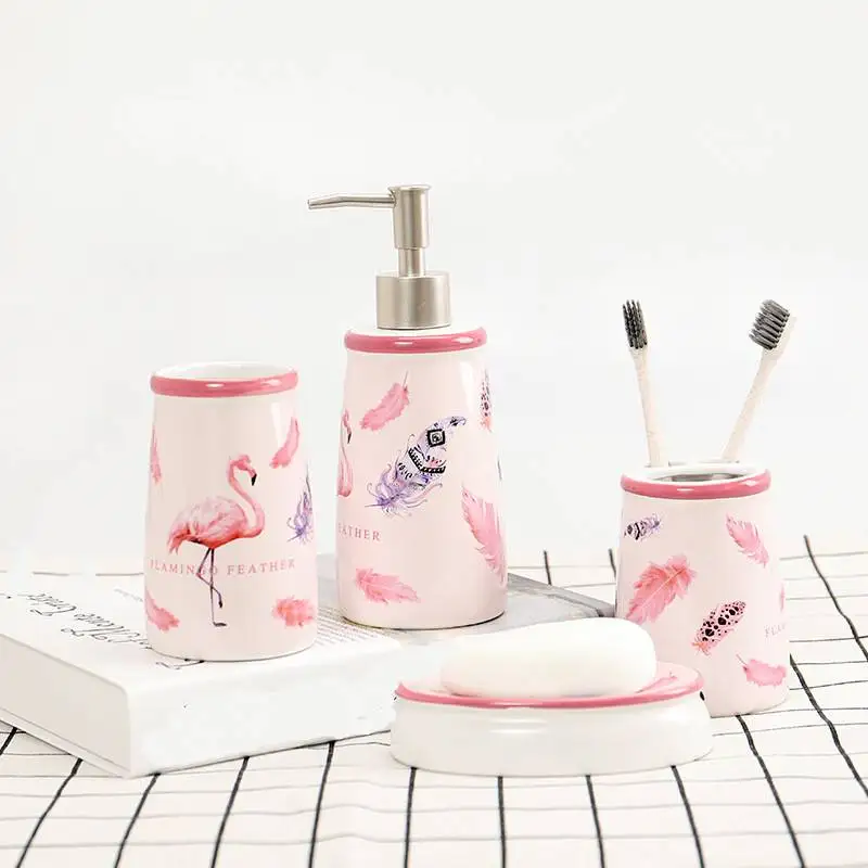 Ceramic Washing Four-Piece Set Nordic Flamingo Printing Bathroom Set Bath Accessories Gift
Ceramic Washing Four-Piece Set Nordic Flamingo Printing Bathroom Set Bath Accessories Gift