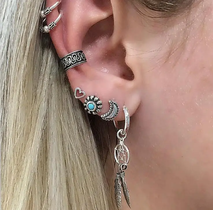 WLP 7 Pcs/Set Moon and Star, Sun Earrings Fashion Boho Silver Leaves Stud Earrings For Women fashion Design Bohemian Earring set
WLP 7 Pcs/Set Moon and Star, Sun Earrings Fashion Boho Silver Leaves Stud Earrings For Women fashion Design Bohemian Earring set