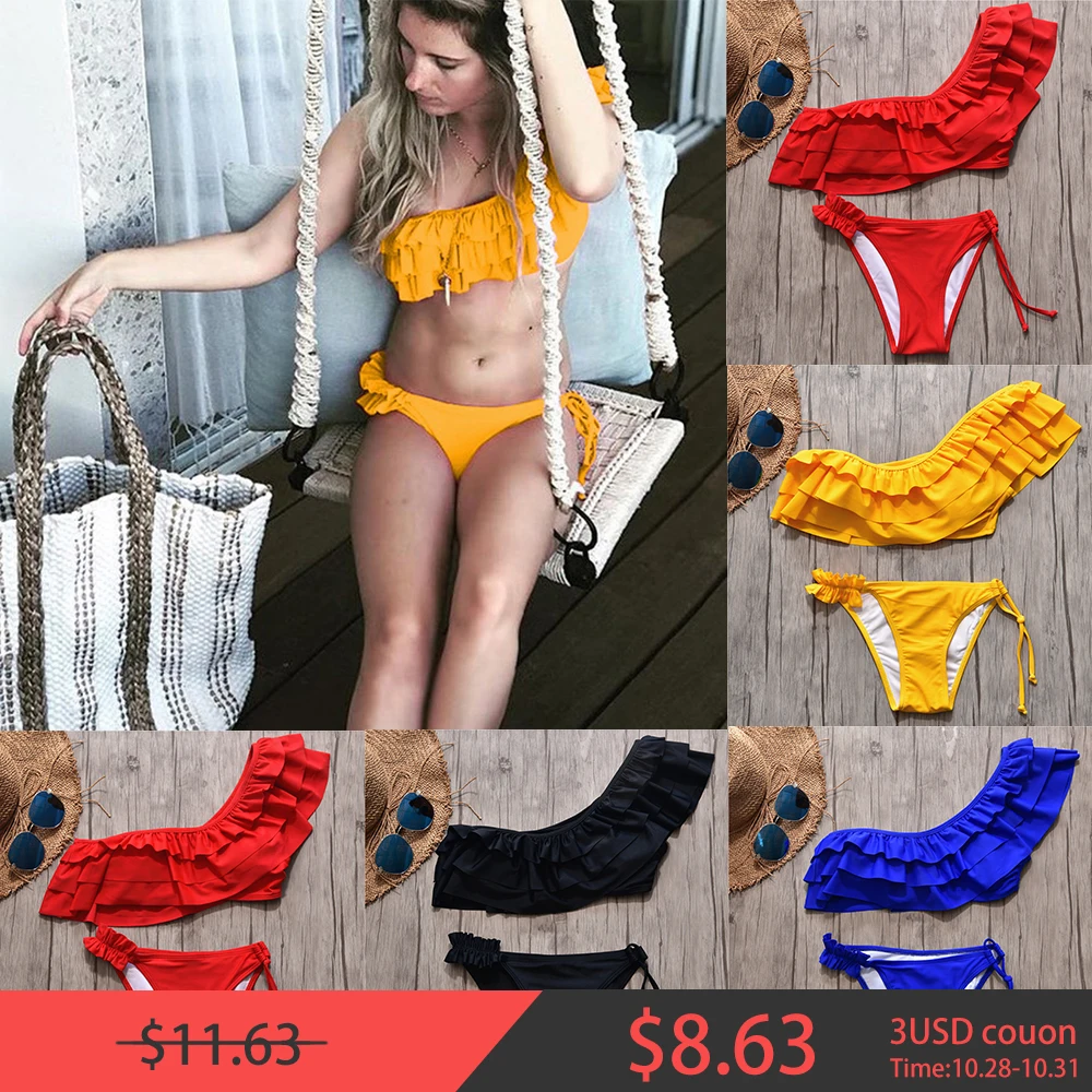 bikini 2019 One Shoulder Swimsuit Two Piece Ruffle Bikini Top Solid Tie String High Leg Bottom Swimming Suit Beach Wear Biquini
bikini 2019 One Shoulder Swimsuit Two Piece Ruffle Bikini Top Solid Tie String High Leg Bottom Swimming Suit Beach Wear Biquini