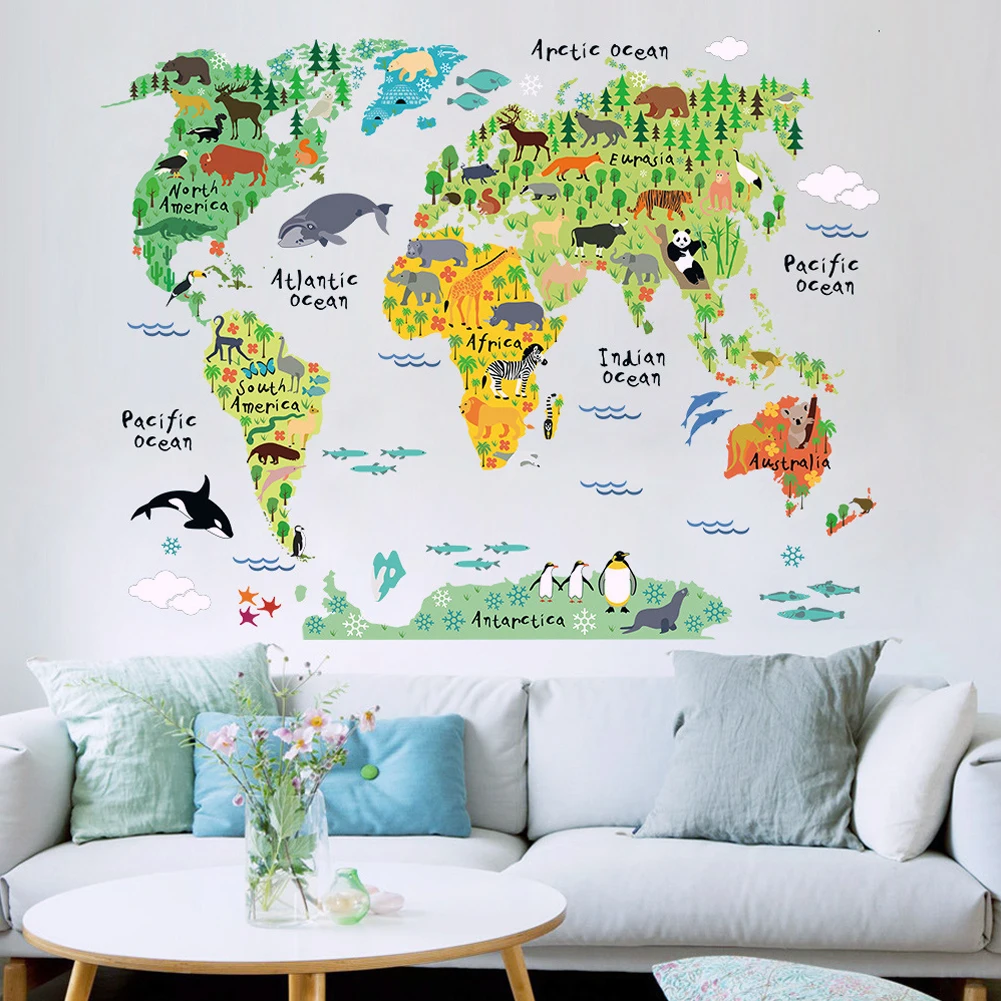 Funny and Educational Removable DIY PVC Mural Wallpaper Animal World Map Wall Stickers Decal for Home Decoration 60 X 90cm
Funny and Educational Removable DIY PVC Mural Wallpaper Animal World Map Wall Stickers Decal for Home Decoration 60 X 90cm