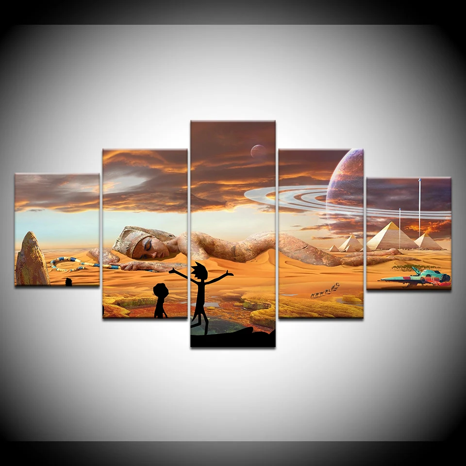 5piece-Poster-Canvas-Rick-and-Morty-in-Giant-Girl-Egypt-Pyramids-wall-posters-Art-Painting-For (3)