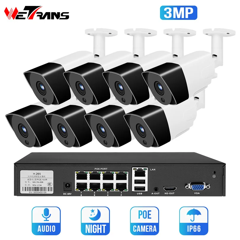 Wetrans CCTV Camera System IP 8CH 3MP H.265 Audio Record Video Surveillance Kit Security Camera Onvif P2P HD Outdoor POE NVR kit
Wetrans CCTV Camera System IP 8CH 3MP H.265 Audio Record Video Surveillance Kit Security Camera Onvif P2P HD Outdoor POE NVR kit
