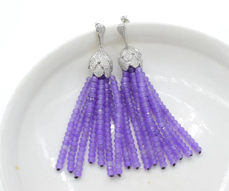 

one pair purple jasper roundel faceted 2*4mm zircon tassel earrings wholesale beads nature FPPJ