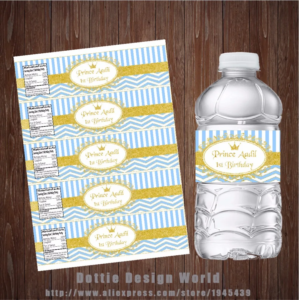 20 pcs/lot Prince Water Bottle Label Blue Gold Waterproof Candy Bar Wrapper Boy Girl Birthday Party Baby shower decoration suply
20 pcs/lot Prince Water Bottle Label Blue Gold Waterproof Candy Bar Wrapper Boy Girl Birthday Party Baby shower decoration suply