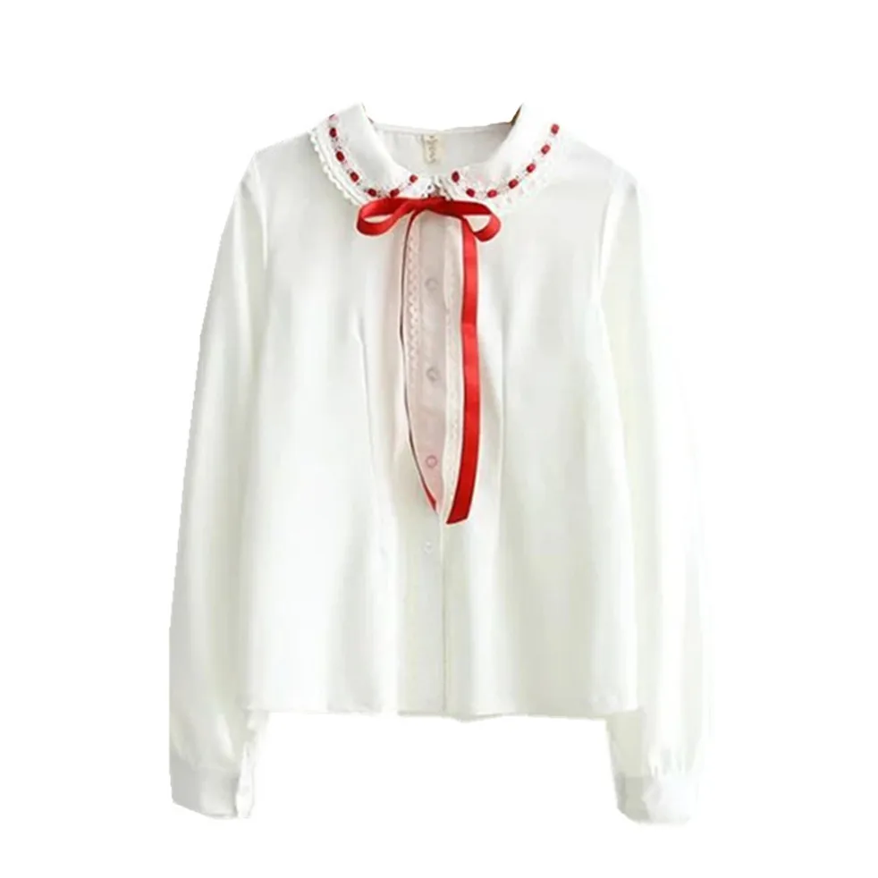 Adomoe White Chiffon Shirts Red Ribbon Tie Lace Peter pan collar Cute Mori girl Sweet Lovely Women Lolita Full sleeve Blouses
Adomoe White Chiffon Shirts Red Ribbon Tie Lace Peter pan collar Cute Mori girl Sweet Lovely Women Lolita Full sleeve Blouses