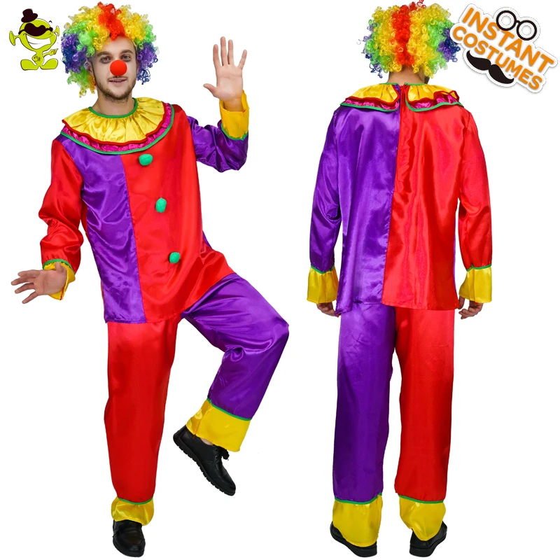 

Adult Men's Circus Clown Costume Comedy Stripes Spotted Funny Clown Clothes Party Halloween Carnival Party Fancy Dress