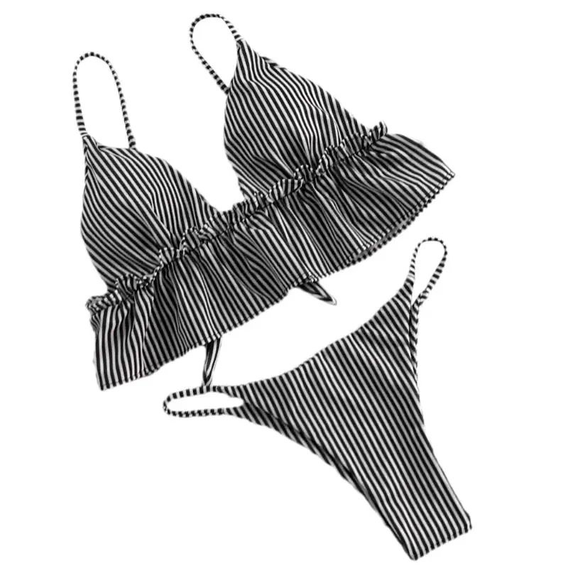 Womens Sexy Two-Piece Bikini Set Retro Vertical Stripes Printing Swimsuit V-Neck Ruffles Flounce Hem Crop Top T-Back Thong Backl
Womens Sexy Two-Piece Bikini Set Retro Vertical Stripes Printing Swimsuit V-Neck Ruffles Flounce Hem Crop Top T-Back Thong Backl