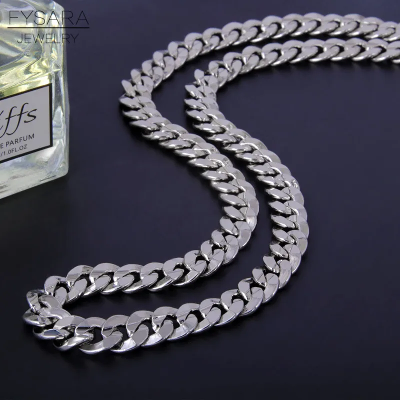 FYSARA Silver Color Figaro Necklace Cuban Curb Flat Link Chain Long Men Jewelry Rock Chunky Heavy Collars | Украшения и